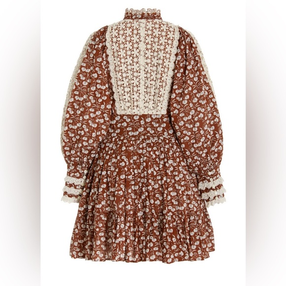 ByTiMo Charming Brown and Cream Cotton Floral Mini Dress - Picture 2 of 4